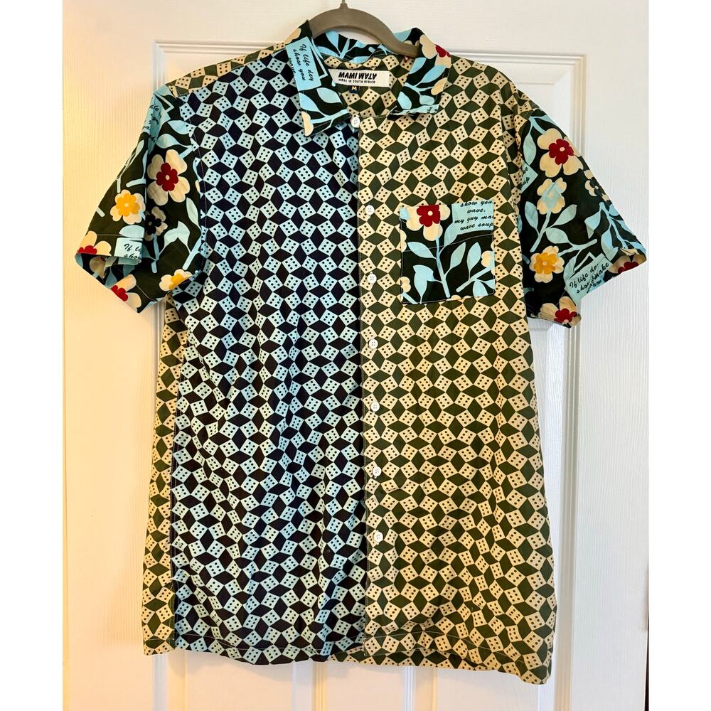 Mami Wata "Flower Dice" Short Sleeve Camp Shirt. Size Medium